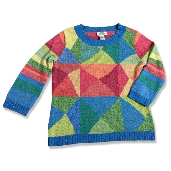 ⭐️VINTAGE TALBOTS Geometric Sweater Colorful Knit That 70s Show Retro - Picture 1 of 6
